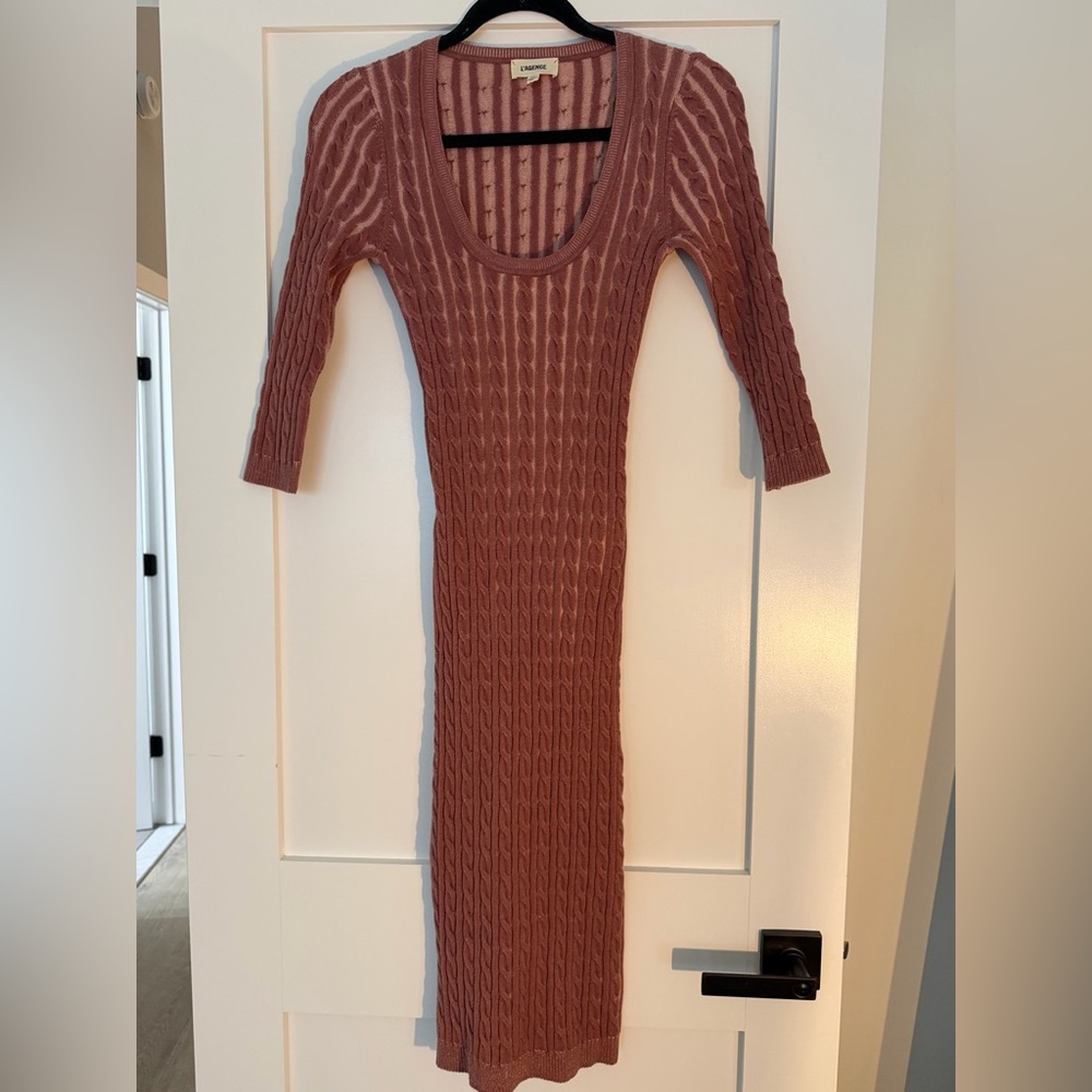L'AGENCE Cable Knit Midi Dress in Dusty Rose